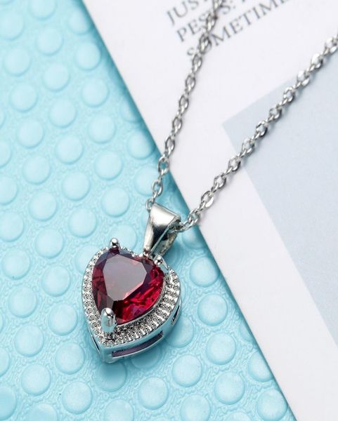 

red diamond heart pendant necklace stainelss steel chain women girls necklaces red green crystal fashion jewelry gift will and san9153234, Silver