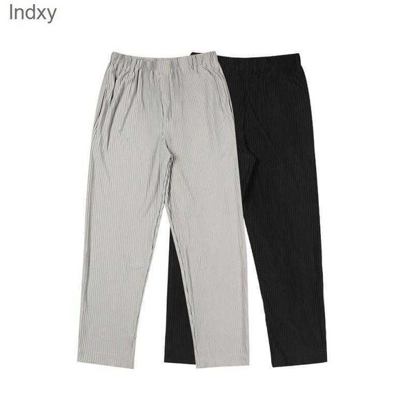 

solid color pleated homme plisse pants men women joggers drawstring trousers sweat, Black