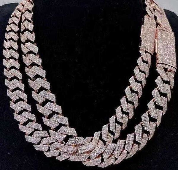 

heavy women necklace rose gold plate cuban chain miami hip hop jewelry 925 silver iced out vvs moissanite pink cuban chain