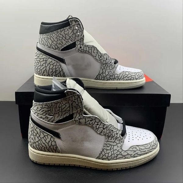 

1 basketball shoes jumpman high og white elephant print outdoor sneakers dz5485-052 with original box, White;red