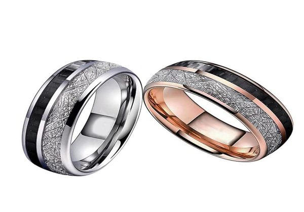 

double groove rose gold silver ring with black carbon fiber antistone pattern men039s rings4049030
