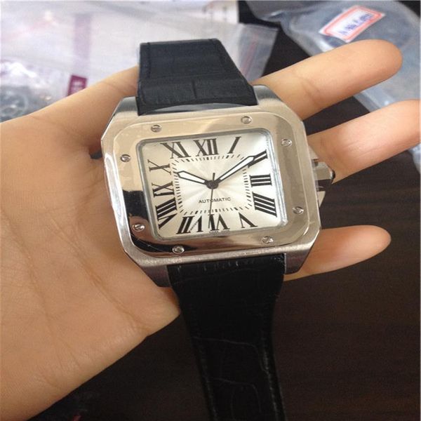 

man watch stainless watches steel watchcase man quartz wrist watch leather strap 008320d, Slivery;brown