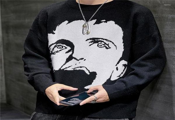 

men039s sweaters fashion men autumn jumper sweater portrait oneck longsleeve knitted loose pullover boy cool korean styl8893930, White;black