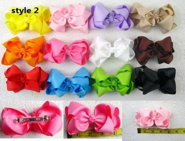 

45inch baby girl solid double ribbon hair bows clips196 colorsbaby hairband two layer hairbow girl hair headband hair sticks 303187454, Slivery;white