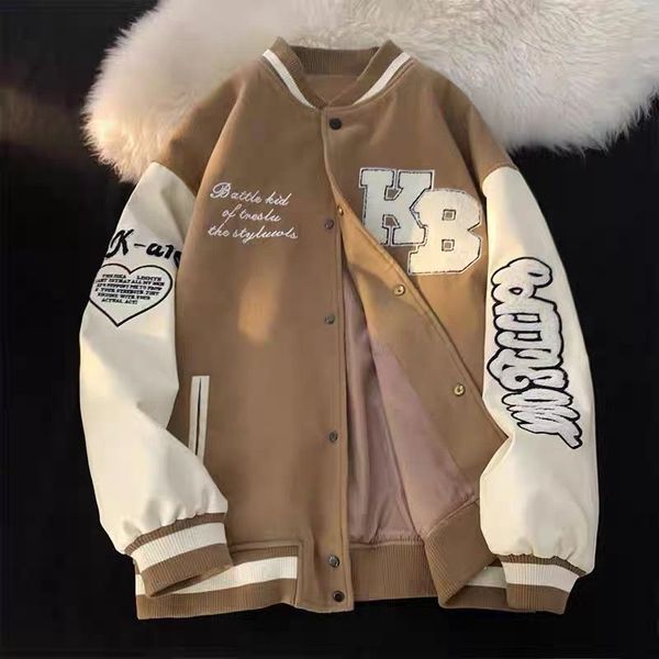 

men's jackets baseball uniform jacket spring autumn letter single breasted long sleeves button chic retro couple student coats 230821, Black;brown