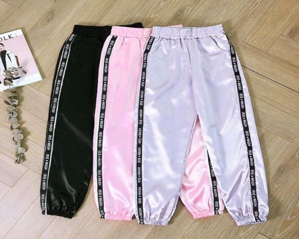

adisputent 2020 women039s sports pants pocket satin highlight cargo pants women glossy sport ribbon trousers bf harajuku jogger1825696981, Black;white