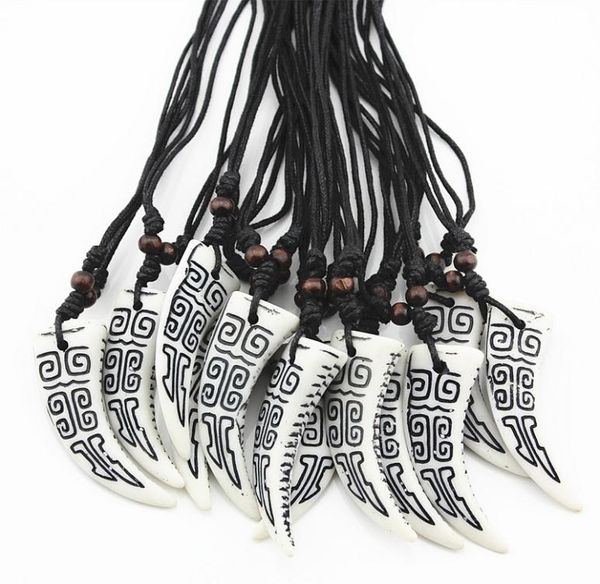 

fashion whole 12pcslot cool imitation wolf tooth pendant necklace hand carving lucky pattern necklace choker for men women08584399, Silver