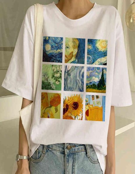 

van gogh art painting t shirt new women funny shirt harajuku ullzang short sleeve print shirt op ees female fashion k8138852366, White