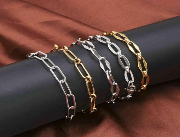 

1pc 4mm new 304 stainless steel link cable chain bracelets for women men gold silver color oval bracelet jewelry gift 19cm long3051004, Golden;silver