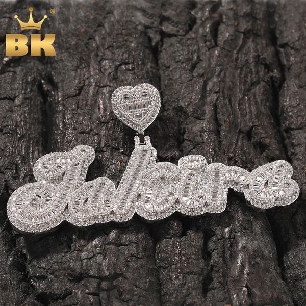 

strands strings the bling king custom baguettecz letter with heart pendant necklace iced out bling square cz hiphop jewelry 230822, Black