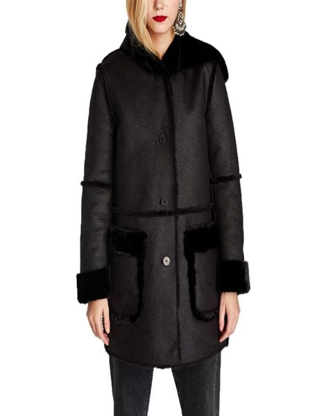 

whole2017 winter jacket women casual faux fur coat black womens clothing long sleeve shearling coat women hoodeds jacket8570829