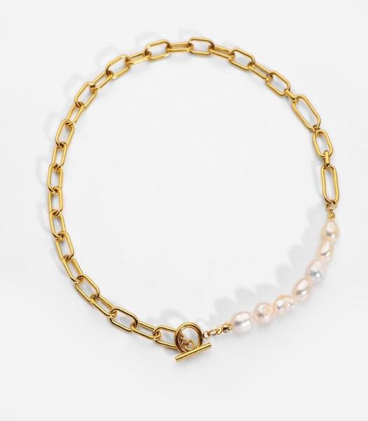 

chains 2022 luxury paperclip chain freshwater pearl chokers necklaces stainless steel oval ot buckle necklace for women girls2891305, Silver