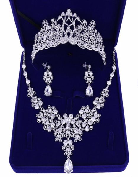

wedding bride jewelry tiaranecklaceearrings set korean tiara wedding diamond necklace set wedding accessories whole7032380, Slivery;golden