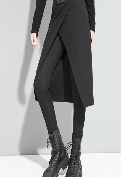 

eam high elastic waist black stitch long false two trousers loose fit pants women fashion spring autumn 1s191 2203286967207, Black;white