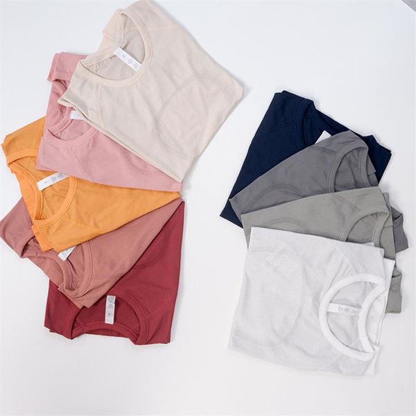 

lu yoga summer new 2 0 solid color quick dry yoga wear short sleeve running knit sports breathable fitness thin t-shirt250b