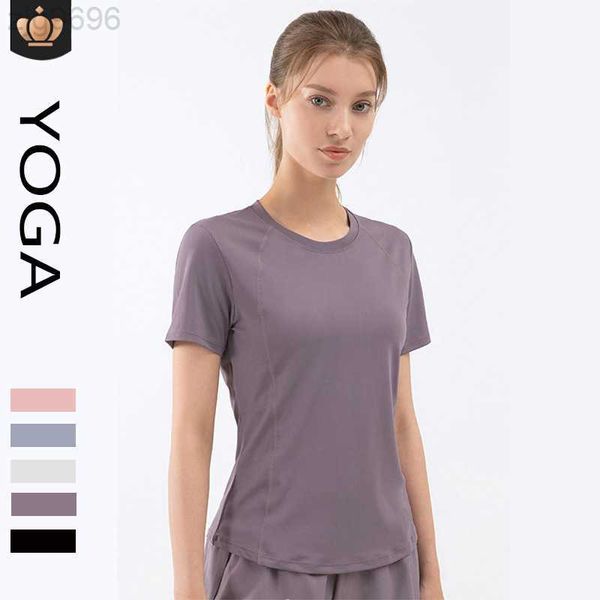 

desginer al yoga t shirt short sleeved women's new summer breathable sportswear thin spell yarn quick drying fitness t-shirt 23ss, White