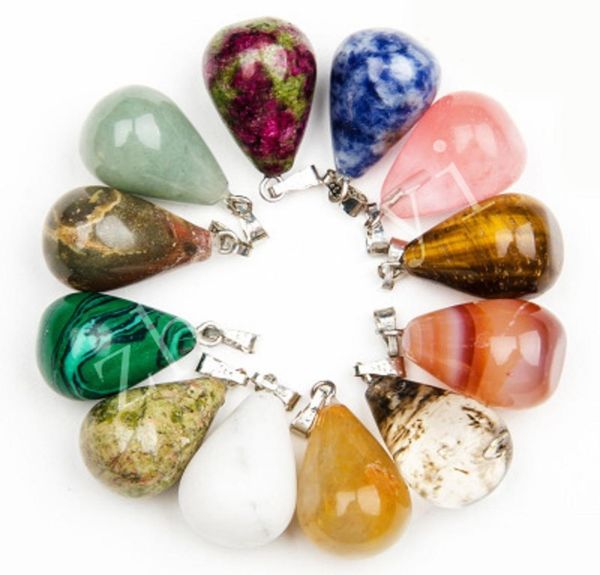 

healing stone water drop pendants charms amethyst opal obsidian chakra beads jewelry natural stone pendants fit for n1111412, Bronze;silver