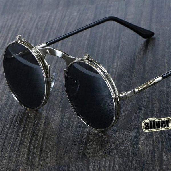 

sunglasses steampunk round women men metal vintage filp circular double lens sun glasses style circle shades gafas de sol uv400sun230p, White;black