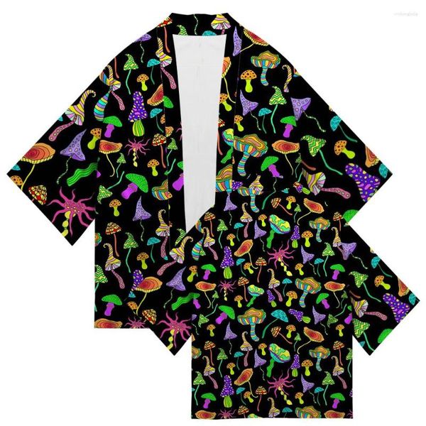 

men's casual shirts japanese kimono traditional mushroom print cardigan asian clothing harajuku samurai yukata men's hip hop stree, White;black