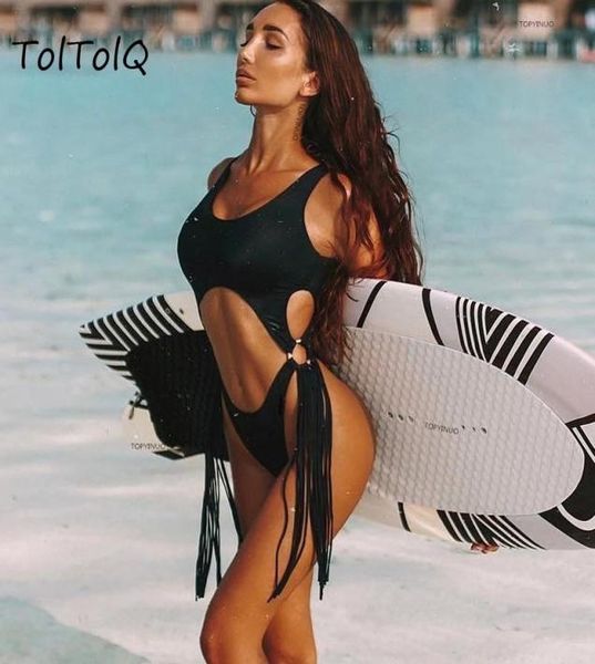

toltolq leopard print 2021 hollow out steel ring tassels bodysuits beachwear romper women casual beach playsuits women039s6260652, Black;white