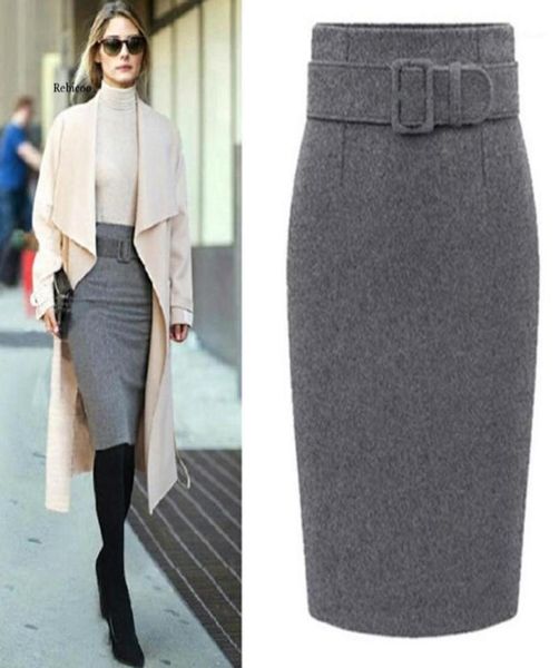 

skirts women winter wool pencil skirt cotton plus waist high zipper casual party kneelength pashmina cashmere7949423, Black
