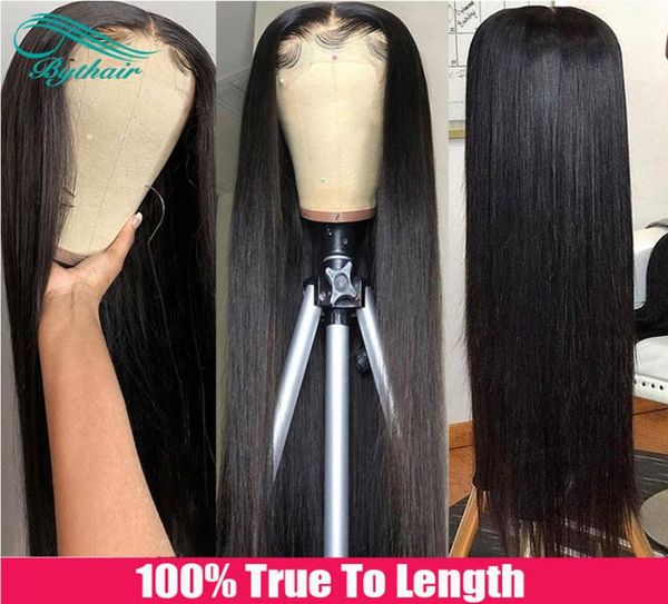 

bythair human hair 13x6 hd transparent lace front wigs silky straight with baby hairs pre plucked natural hairline black color ble1409864, Black;brown