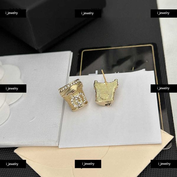 

earrings designer for women semicircular cylindrical shape jewelry diamond inlaid letter design ear studs #including brand box new, Golden;silver