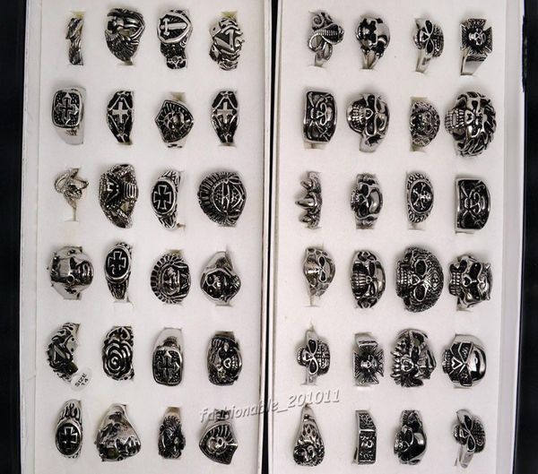 

10pcs 316l stainless steel skull carved biker men039s alloy rings mode jewelry jewelry lots whole fashion2610799, Silver
