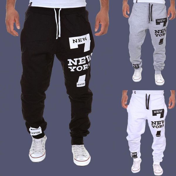 

men's pants autumn winter pants men casual jogger number 7 printed letter drawstring sweatpants trousers pants jogging pants streetwear, Black