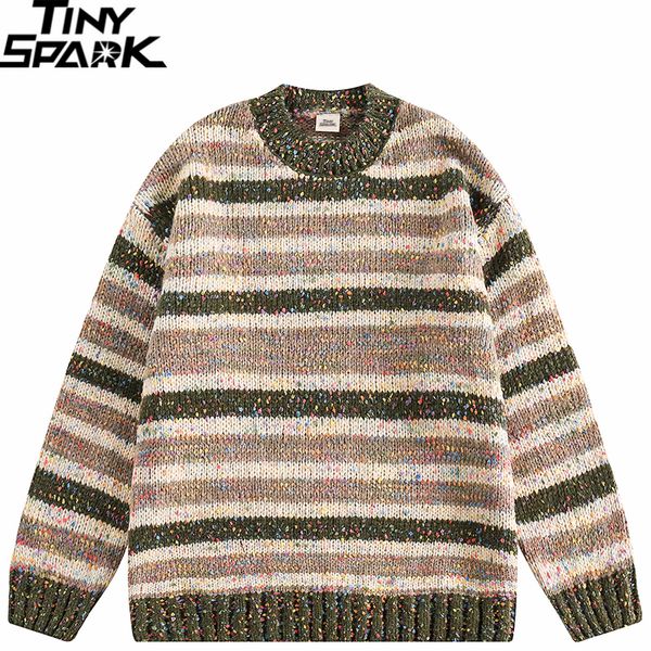 

men's sweaters streetwear retro striped sweater colorful knitted sweater hip hop pullover men harajuku sweater soft y2k autumn 230822, White;black
