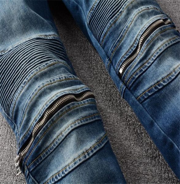 

luxury designer mens design jeans ripped hole patch vintage tiny elasticity style fashion slim motorcycle biker causal hip hop pan9670770, Blue