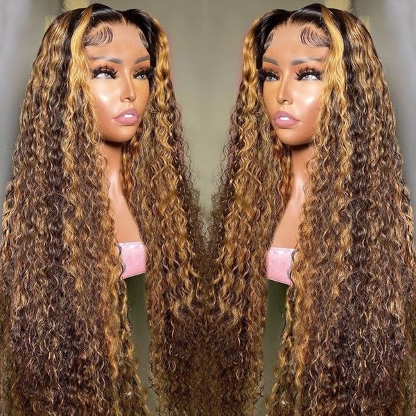 

220%density Glueless Wig 4/27 Colored 13x4 Deep Wave Human Hair Wigs Curly Human Hair Wig Brazilian Highlight Ombre Wigs Sale, Mix color