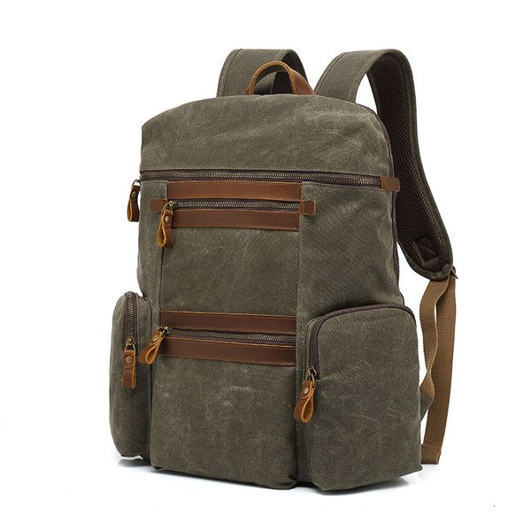 

school bags luxury vintage canvas backpacks for men oil wax canvas lapbackpack waterproof rucksacks waxed mountaineering travel pack 230822