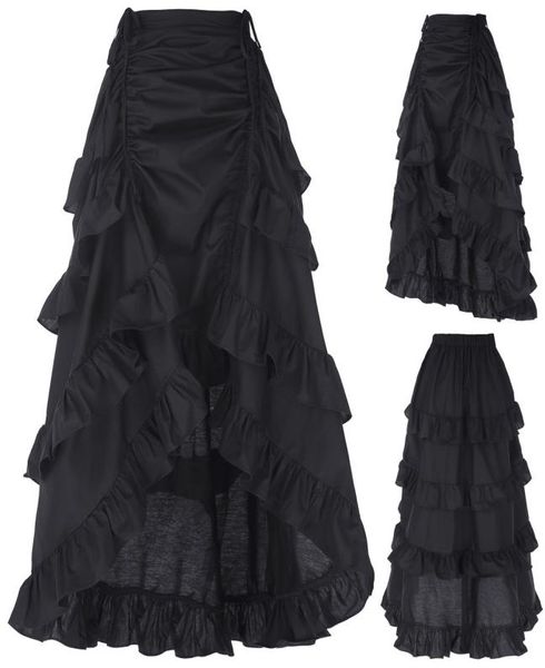 

3 colors gothic corset skirt victorian steampunk long ruffle vintage costume skirt j1905076606844, Black