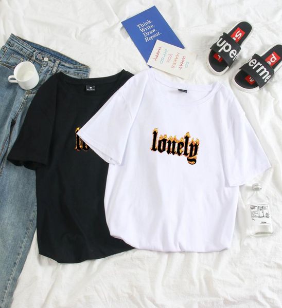 

men women lonely flame tshirt 90s hipster grunge graphic tee shirt tumblr fashion cute harajuku 10 colors plus size mx4727799, White;black