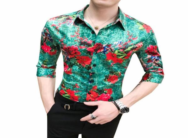 

stage shirt for men lapel collar half sleeve floral social shirt korean style blouse men flowers fashion summer1649350, White;black