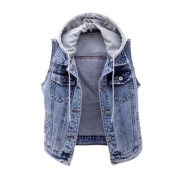 

plus size short denim vest women detachable hooded coat spring summer side pockets sleeveless jeans jacket female 5xl 2112064277365, Black;white