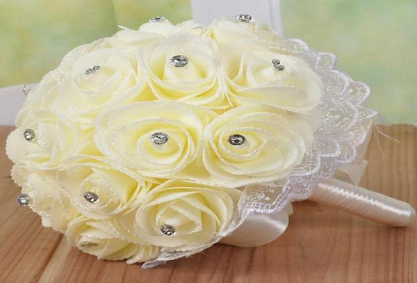 

wedding bridal bouquets with handmade flowers crystal rhinestone rose wedding supplies bride holding brooch bouquet wedding flower7393975