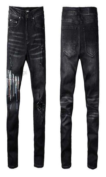 

mens denim embroidery pants fashion holes trouser us size 2840 hip hop distressed zipper trousers for male 2022 sell p74l1718464, Blue