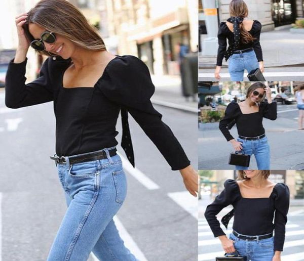 

style womens summer long puff sleeve elegance square neck loose blouse ladies beauty woman clothes6364583, White