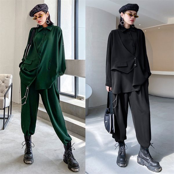 

womens two piece pants light mature style casual twopiece suit autumn western agereducing asymmetric shirt chain straight 230821, White