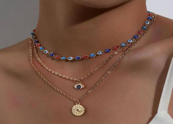 

fashion turkish evil eyes multilayer for women bohemian vintage devil pendant necklaces choker beads party jewelry9134760, Silver