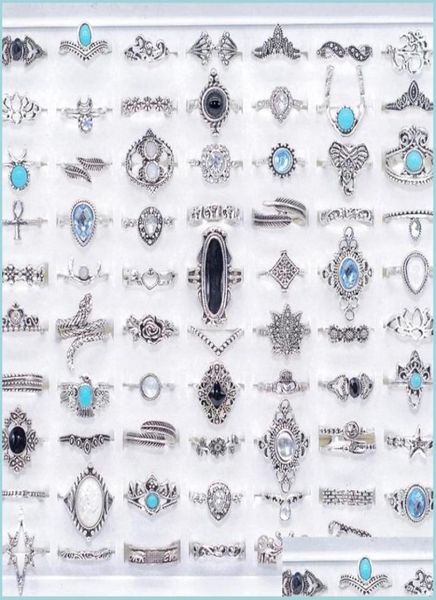 

cluster rings bk 100pcs lots bohemia crystal vintage rings mix size antique sier ethnic women fashion charm jewelry gifts finger a5182207, Golden;silver