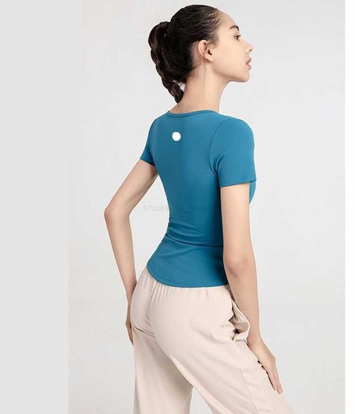 

lu women's yoga sports short sleeve tight crop t-shirt v neck beauty back fitness yd114