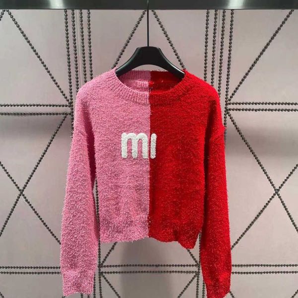 

miu mohair sweater women crew neck sweatshirt knitted sweaters designer long sleeve t shirt winter warm pullover coat flocking embroidery le, White;black