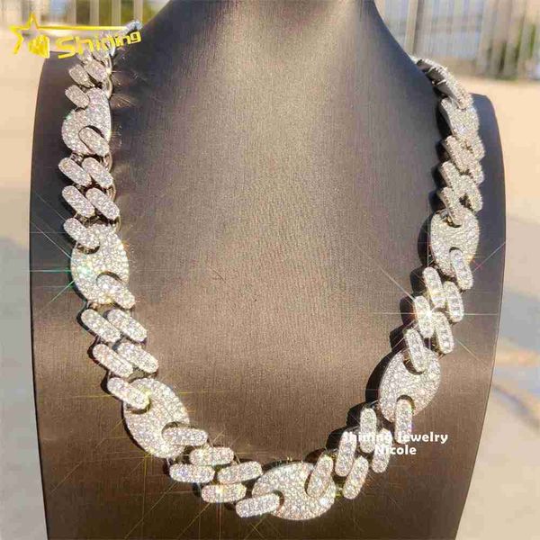 

hip hop custom luxury heavy iced out 18mm 925 silver cuban link chain moissanite cuban necklace