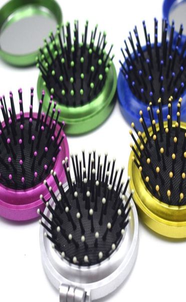 

hair brush makeup new girls portable mini folding comb airbag massage round travel with mirror cute hairs9500137, Silver