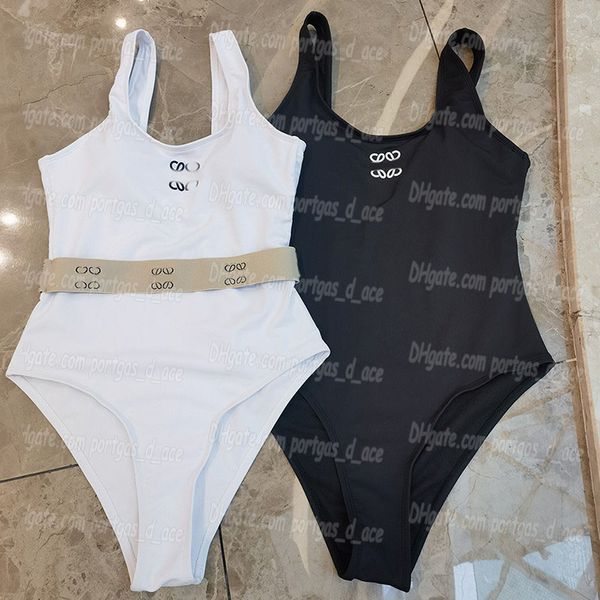 

backless women swimwear webbing letters waist swimsuit one piece padded swimsuits summer woman charming bathing suit, Black