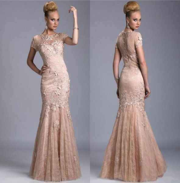 

modest mermaid mother of the bride dresses long short sleeves lace appliqued evening gowns jewel neck custom wedding guest dress5712046, Black;red