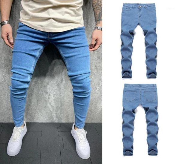 

men039s jeans men stretch skinny 2021 trendy solid color pencil pants streetwear mens blue denim jogging cowboy casual trousers2677236